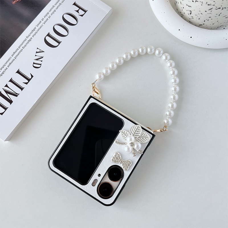 Oppo Findn2 Flip Rhinestone Bow Handheld Mutiara Casing Ponsel
