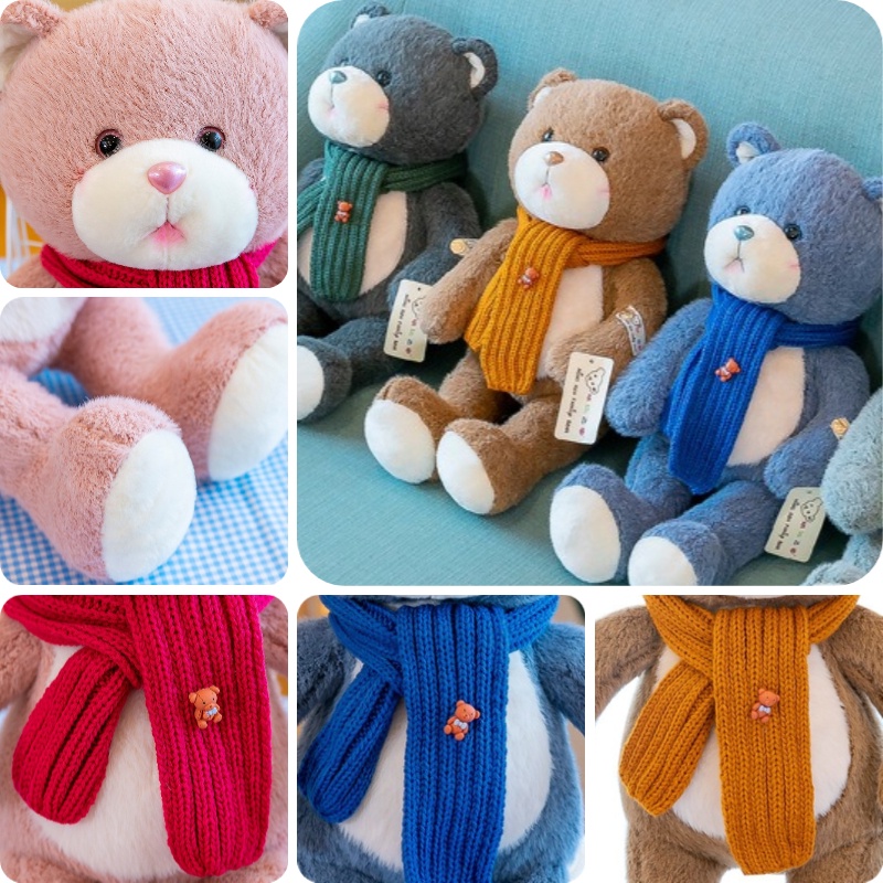 Fluffy Malt Bear Stuffed Animal Dengan Syal Hadiah Ideal Untuk Anak Perempuan Dan Anak