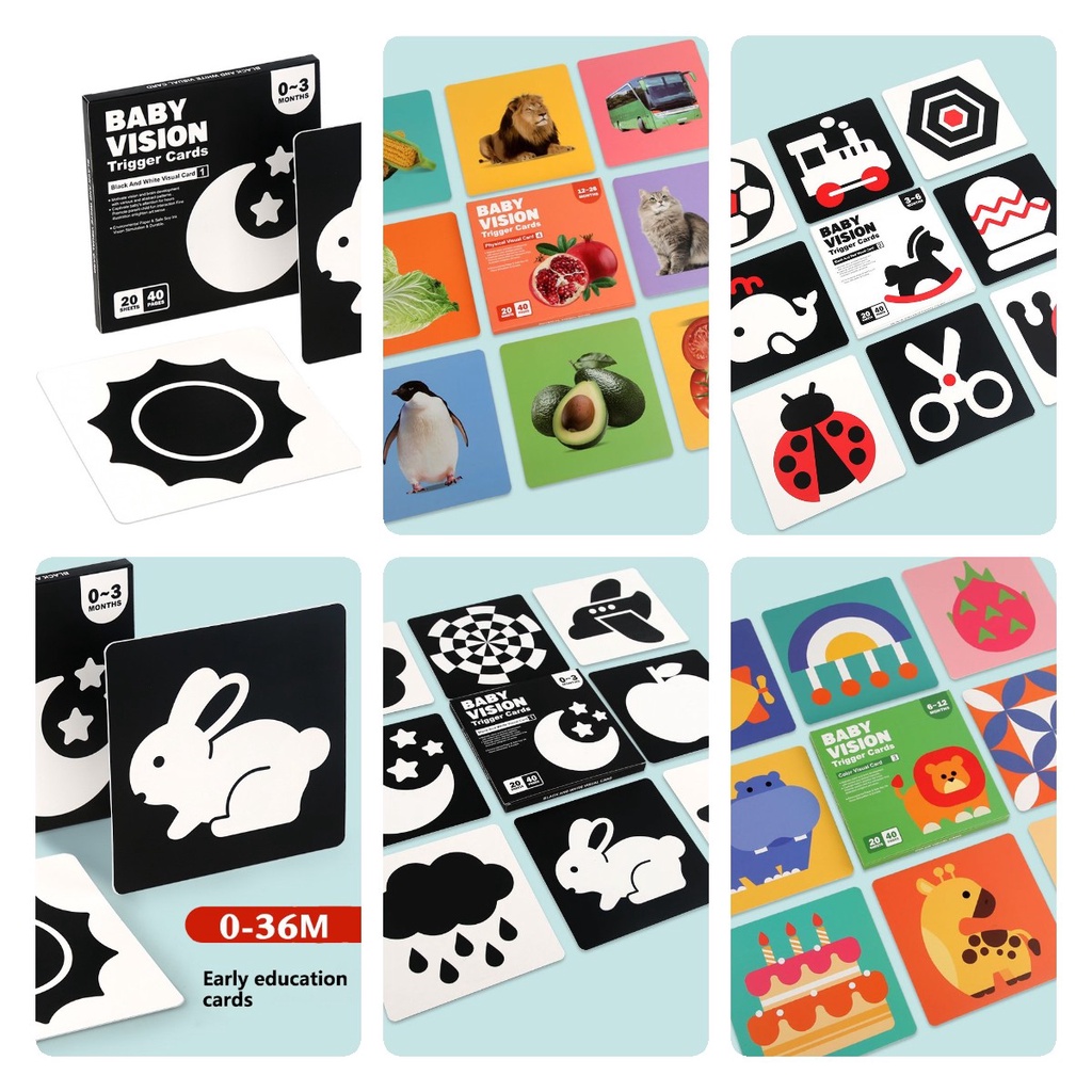 Kartu Perkembangan Bayi Untuk Stimulasi Visual Optimal 30kartu Sensory Hitam Putih