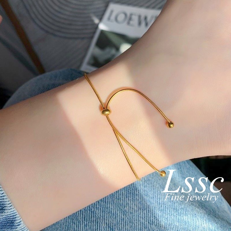 Gelang Kaki Titanium Anti Karat Serut Keberuntungan Emas 18K Cantik Korea Aksesoris Wanita Perhiasan