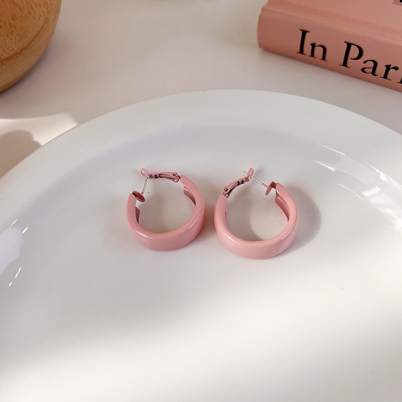 Xiaoboacc 925jarum Perak Wanita Korea Fahion Pink Hoop Earrings