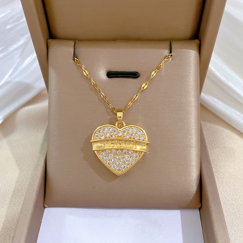 Xiaoboacc Kalung Cinta Berlian Baja Titanium Untuk Wanita Fashion Pesta Pernikahan Emas Choker Perhiasan