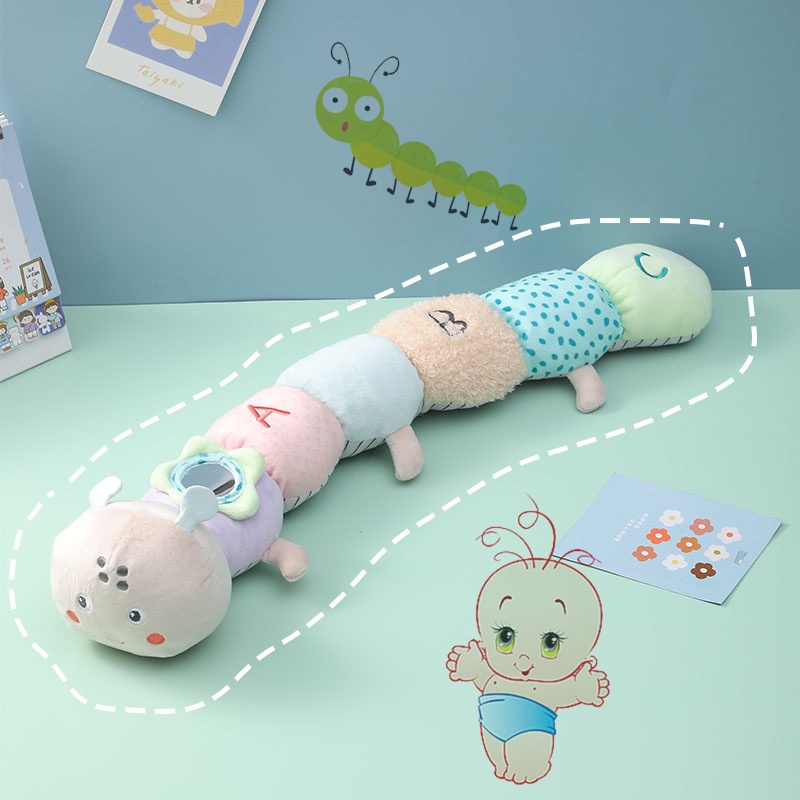 Aibi Mainan Plush Bantal Edukasi Ulat Untuk Bayi Dan Balita