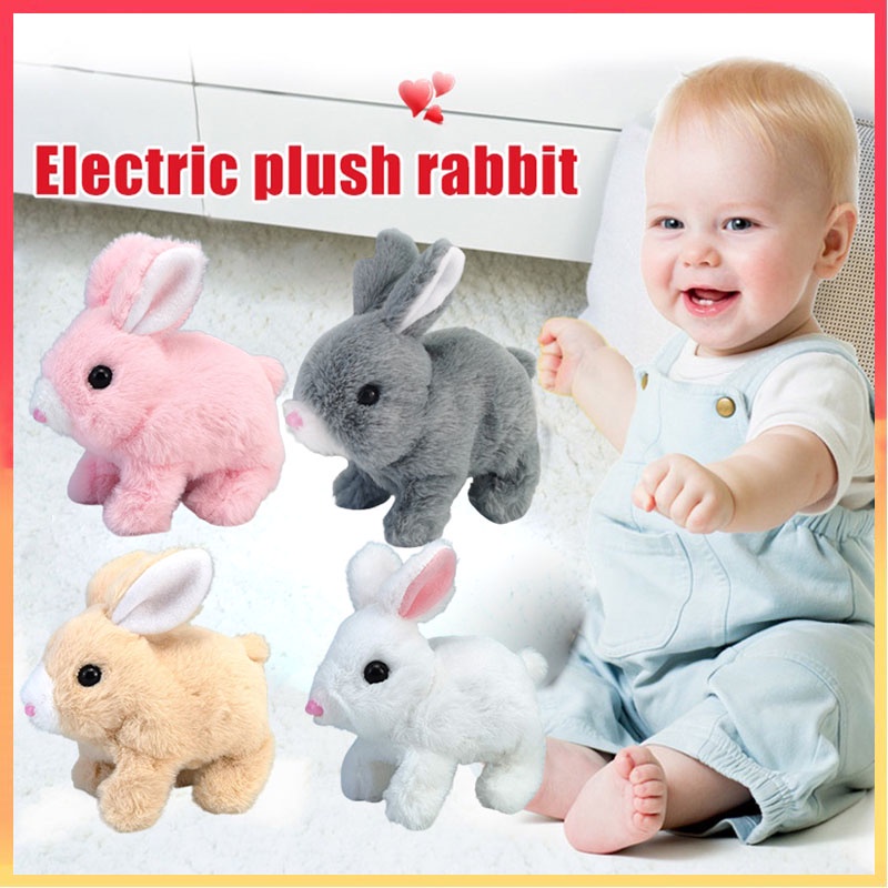 15.5 cm Elektronik Kelinci Mainan Mewah Simulasi Bunny Walk Kulit Kayu Boneka Anak Hadiah Edukasi