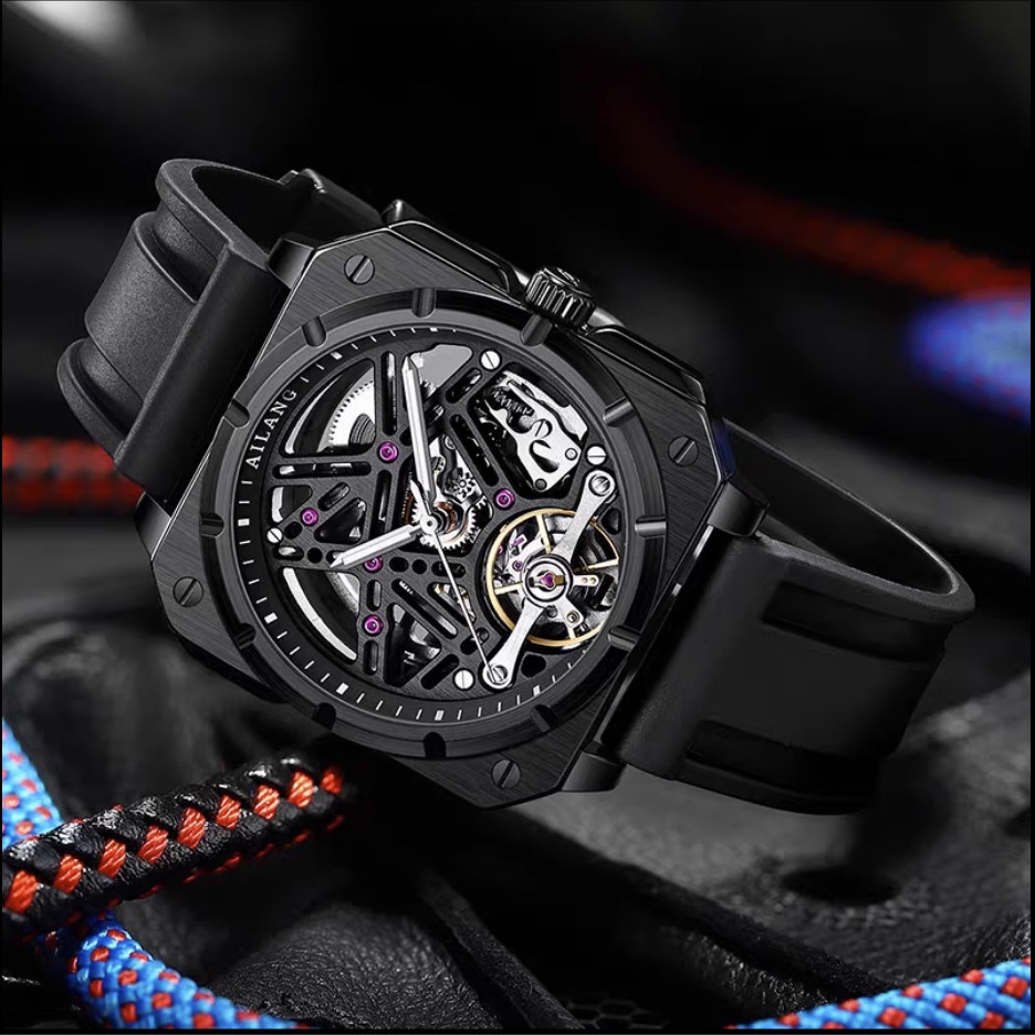 New Jam Tangan Pria Premium Ailang Watch Men's Square Silicone Fully Automatic Mechanical Watch Bran
