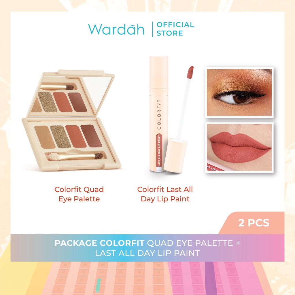 Paket Wardah Colorfit Quad Eye Palette + Last All Day Lip Paint