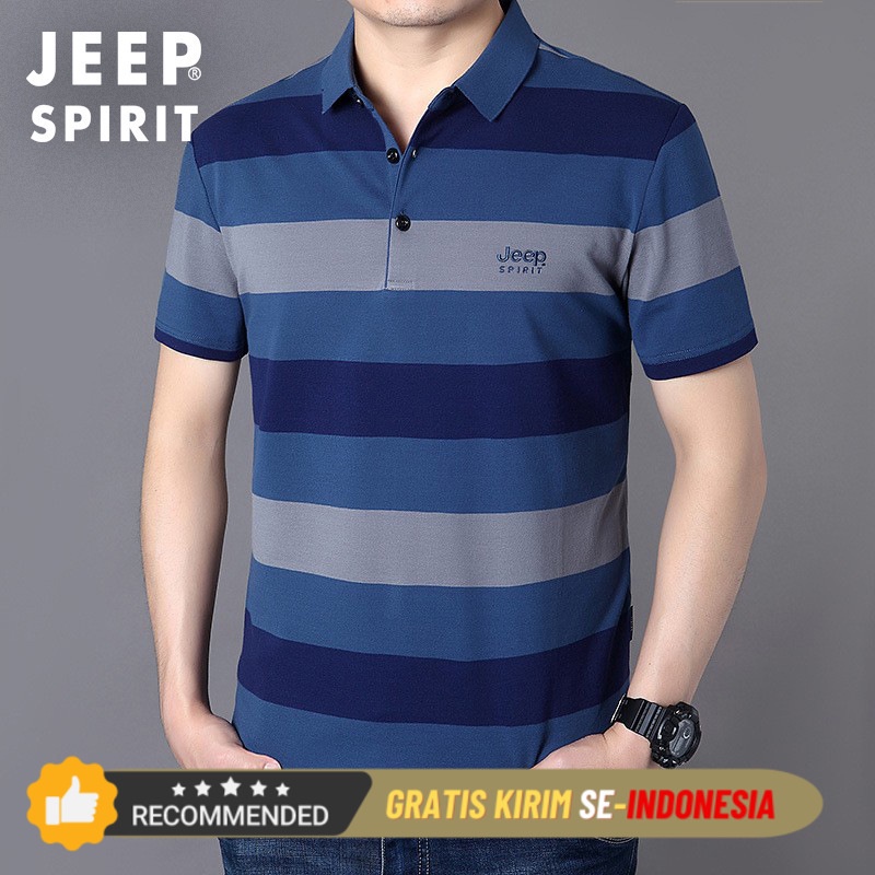Kaos Polo Kerja Pria Premium JEEP Jeep 8021 Men's Short Sleeve T-shirt Summer Thin Striped Polo Top 