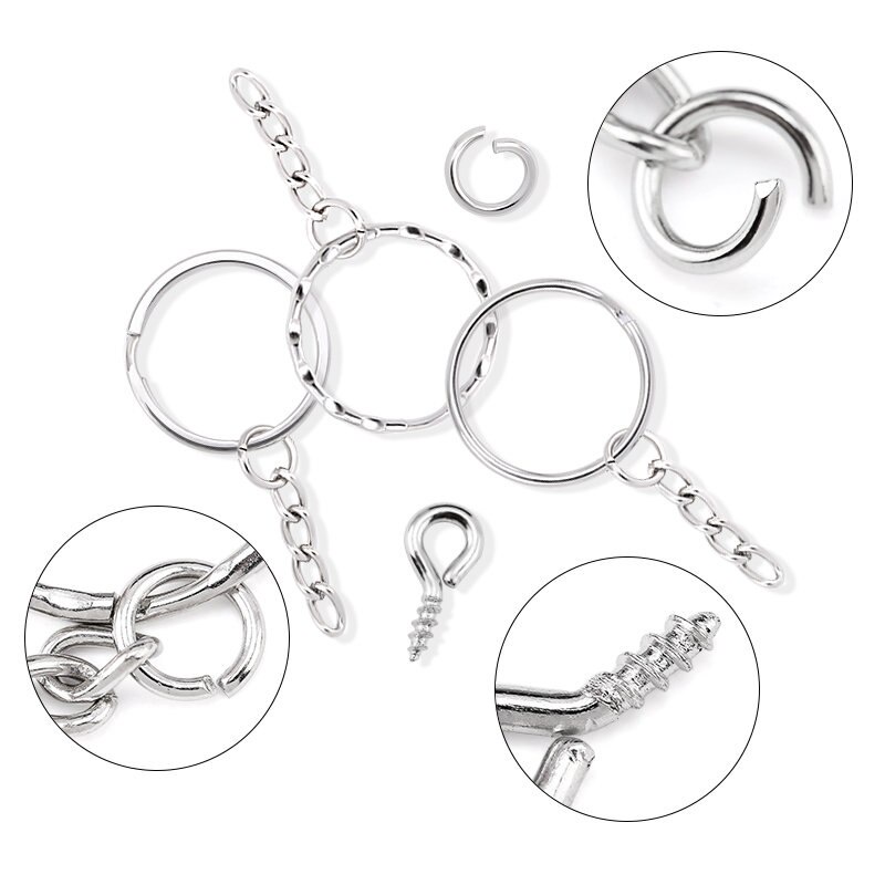 Top Quality Metal Key Chain Set Bulat Split Ring Kunci Mobil Dekorasi Untuk Pria Wanita Hadiah Gantungan Kunci Membuat Perhiasan Finding DIY