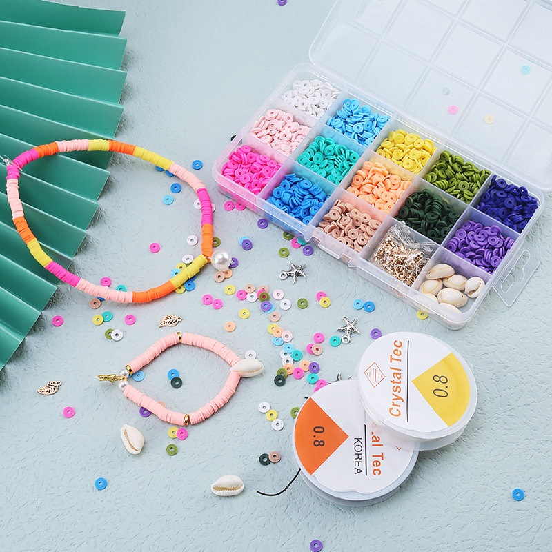 15slots 6mm Flat Polymer Clay Beads DIY Jewelry Marking Beads Set Dengan Liontin Charms Untuk Membuat Perhiasan DIY Gelang Kalung