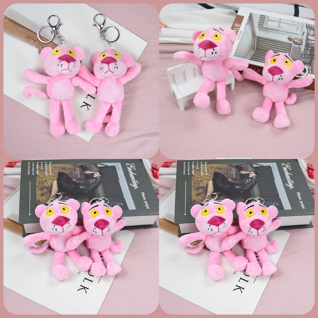 Gantungan Kunci Mobil Mewah Pink Panther, Pesona Lucu Dengan Bulu Berbulu Pendek, Hiasan Ransel Leopard Mischievous