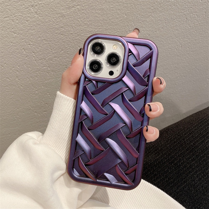IPHONE Casing Pelindung Ponsel Lem Lembut Electroplated Pola Braided Cocok Untuk Iphone11 12 13 14 Pro max Casing anti Kotoran anti-slip Iphone14 plus Soft case