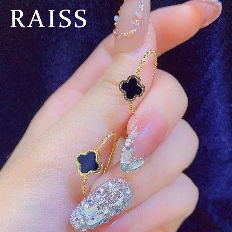 Cincin Titanium Wanita Anti Karat Bunga Hitam Emas 18K Fashion Korea Perhiasan Aksesoris