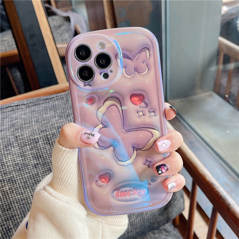 IPHONE Dua Kupu-Kupu Ungu Oval Bingkai Foto Desain Casing Ponsel Kompatibel Dengan Iphone12 13 14 11 Pro Max X Xs Max Xr Sszxs