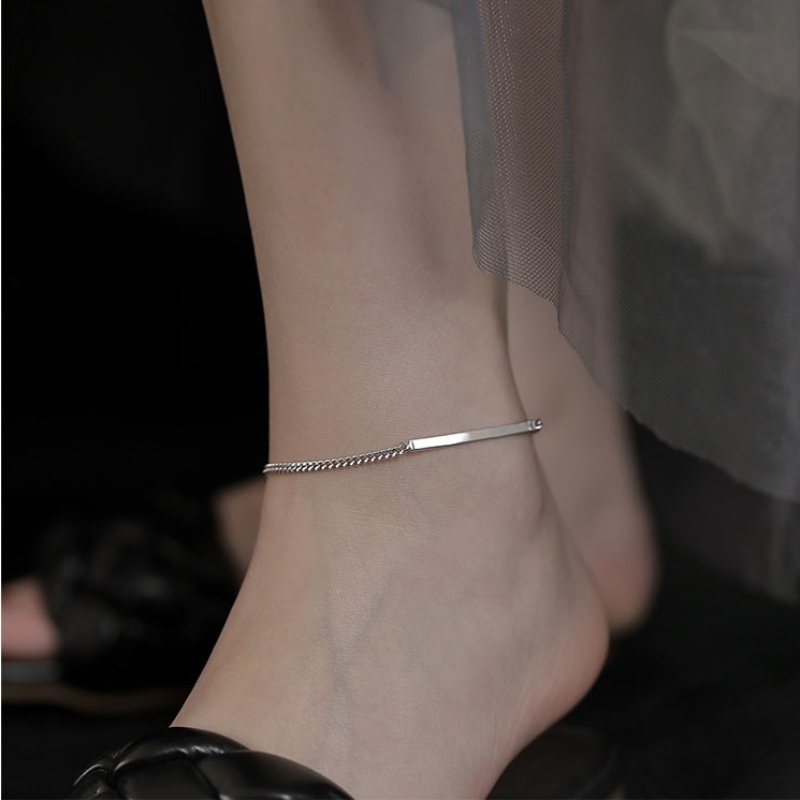 Roselife Punk s925 Perak Horizontal Bar Gelang Kaki Untuk Wanita Perempuan Korea Musim Panas Trendi Tongkat Rantai Pergelangan Kaki Liburan Pantai Kaki Perhiasan Aksesoris