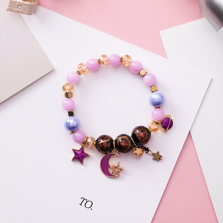 Xiaoboacc Bohemian Star and Moon Gelang Wanita Mewah Manik-Manik Kristal Bangles