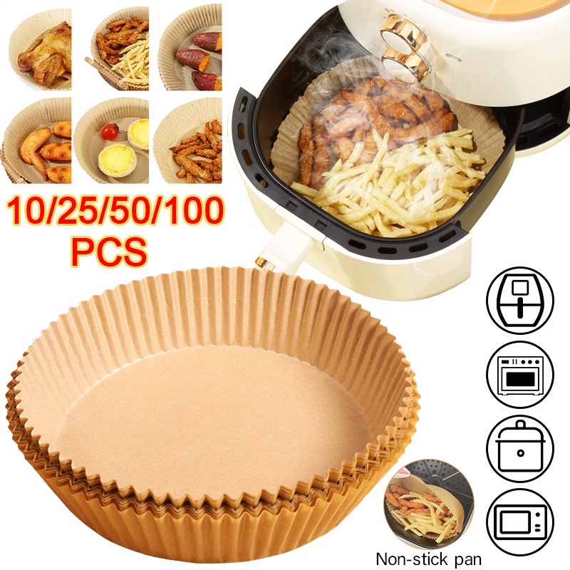 100 Pcs Air Fryer Kertas Sekali Pakai Liner Baking Oilproof Parchment Paper Rumah Tangga Penyerap Minyak Barbekyu Piring Oven Makanan Panci Dapur