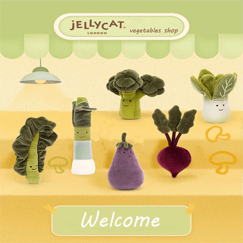 Mainan Sayur Mewah Jellycat Set Terong, Cabe, Bit, Brokoli, Kale, Kucai