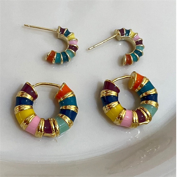 Aksesoris Anting Hoop Warna-Warni Retro Modis