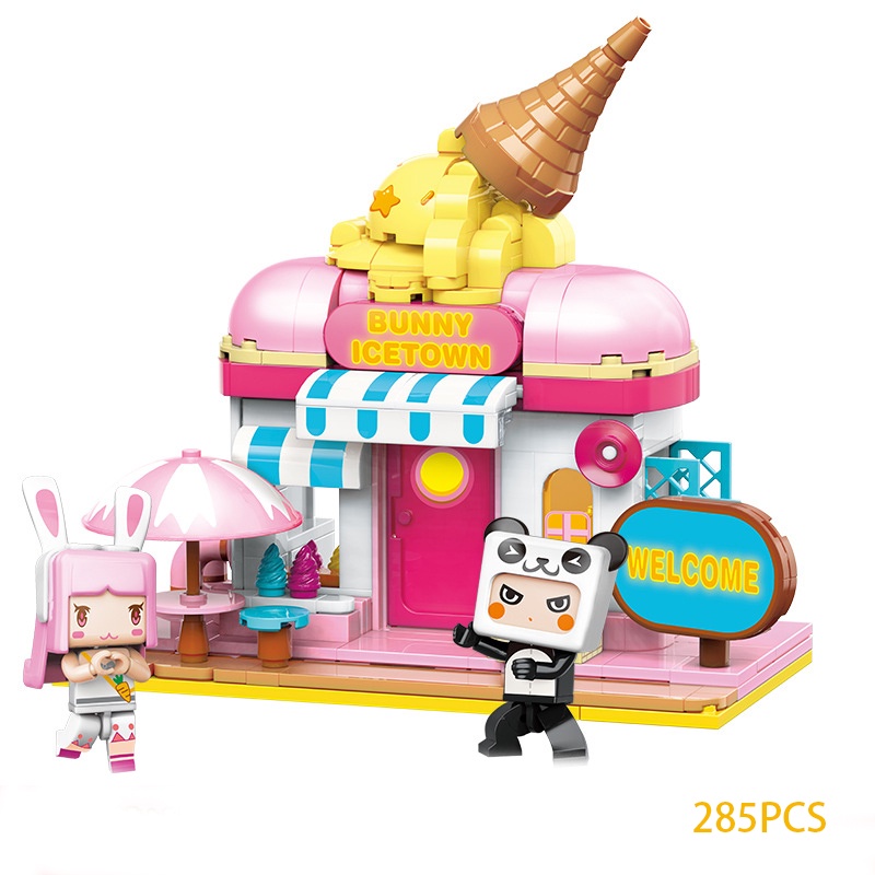 Mainan Mini World Street View Puzzle dragon Blok Bangunan Model Partikel Kecil