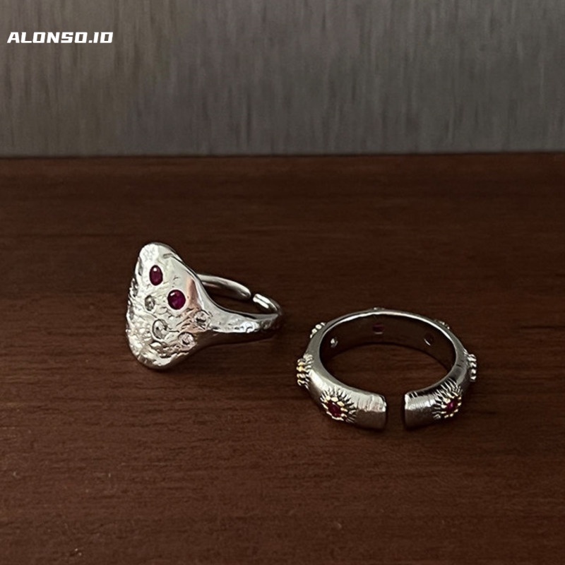 Aksesoris Cincin Pembukaan Tekstur Zirkon Tidak Teratur Sederhana Retro Harajuku