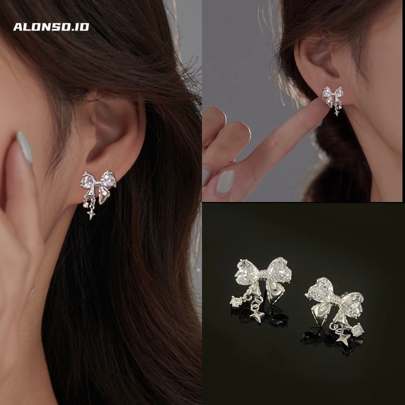 Flash Berlian Busur Anting Aksesoris Fashion Harajuku