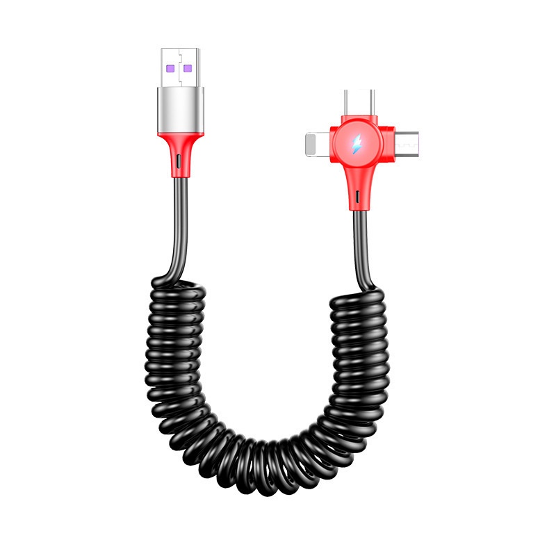 6a Super Fast Charging 3in1 Spring Data Cable Telescopic Charging Cable Kabel Data Mini Portabel Kabel Data Kendaraan