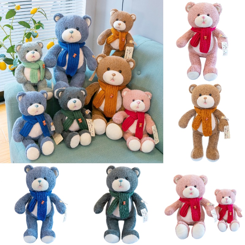 Fluffy Malt Bear Stuffed Animal Dengan Syal Hadiah Ideal Untuk Anak Perempuan Dan Anak