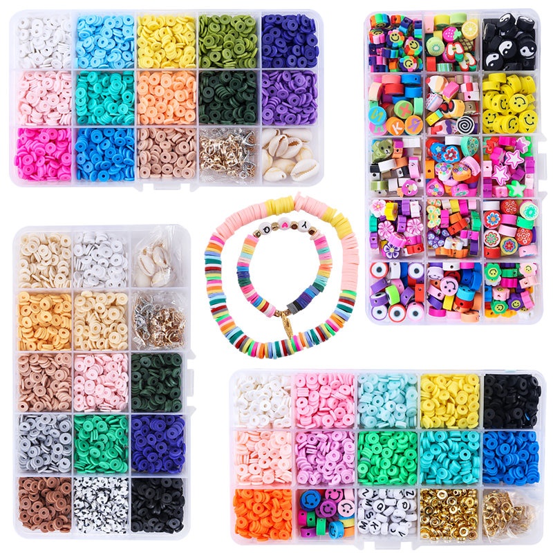 15slots 6mm Flat Polymer Clay Beads DIY Jewelry Marking Beads Set Dengan Liontin Charms Untuk Membuat Perhiasan DIY Gelang Kalung