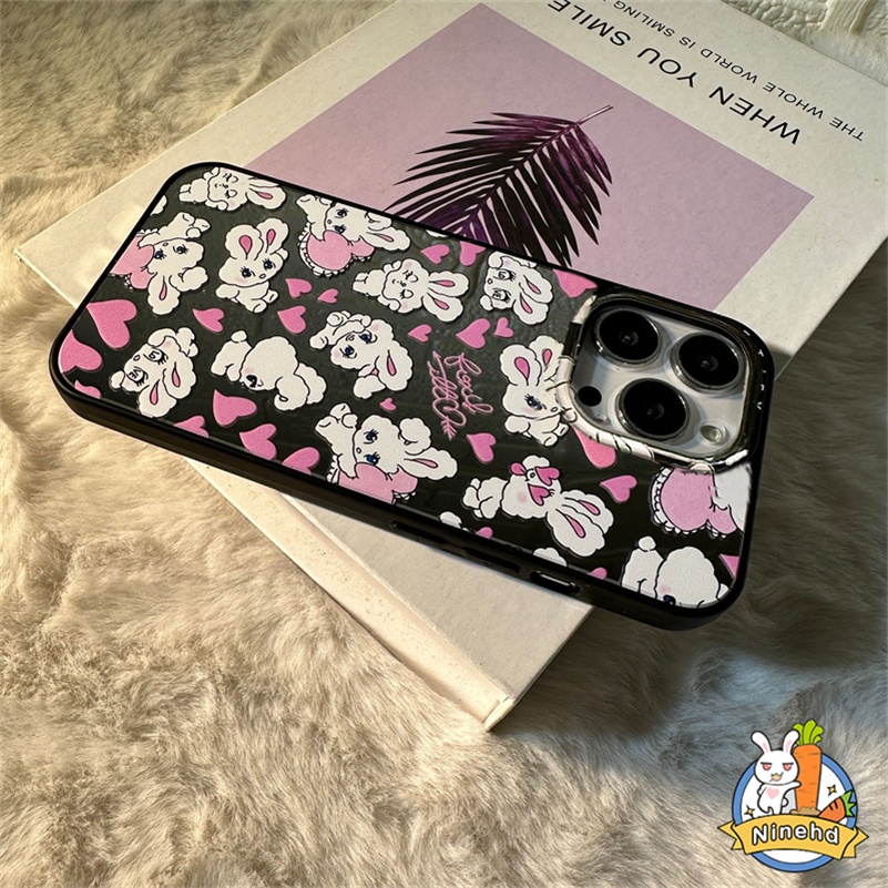 Ins Korea Little White Rabbit Glossy IPhone Case Kompatibel Untuk Iphone14 13 12 11 Pro Max X Xr Xs Max 8 7 6 6s Plus SE 2020 Hitam Shockproof Pembuangan Panas Silikon Soft Case