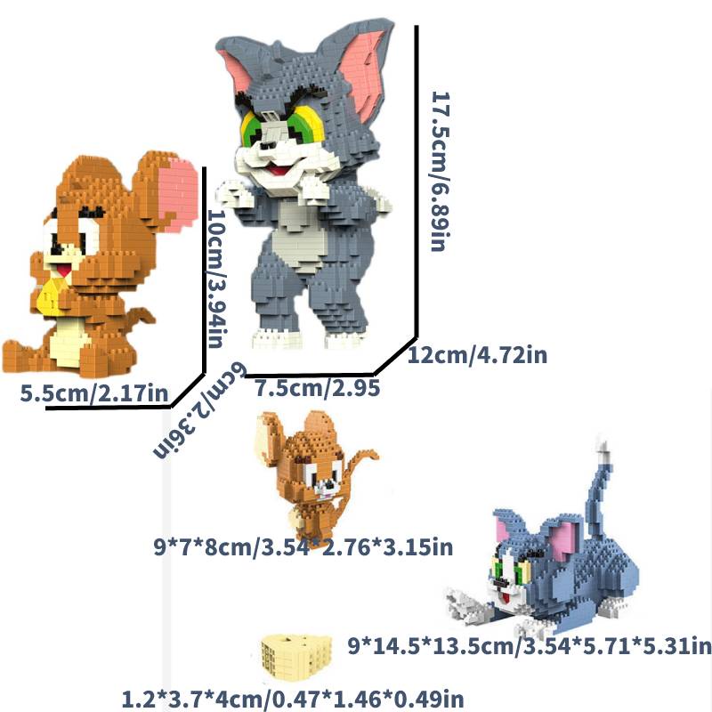 Blok Bangunan Partikel Mikro Kucing Dan Tikus Karakter Kartun Mainan Puzzle DIY