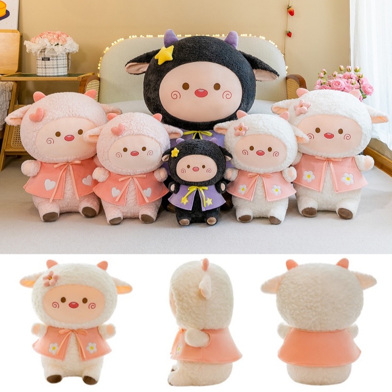 Mainan Boneka Domba Plush Pendek Plushie Hewan Dekorasi Rumah Untuk Anak 35 /45 /60 /85cm