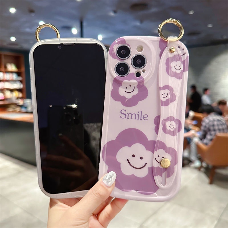 IPHONE Gelang Tangan Musim Panas Oval Ungu Bunga Cinta Desain Casing Ponsel Kompatibel Dengan Iphone12 13 14 11 Pro Max Ggtth