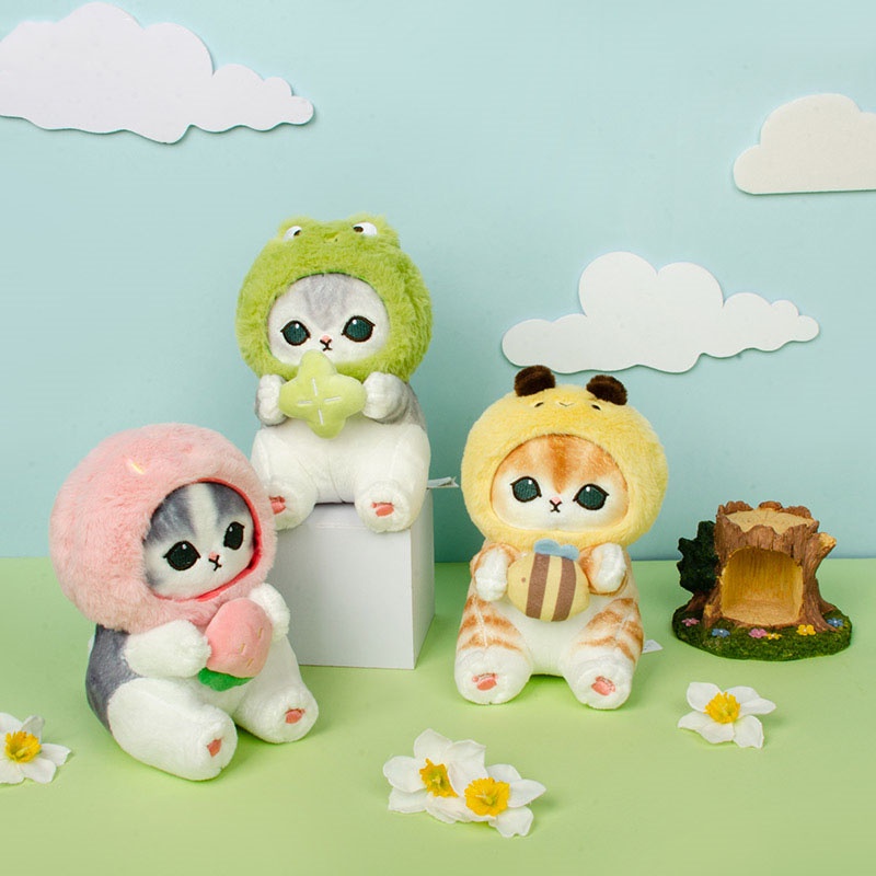 Mainan Mewah Mofusand Shark Cat Forest, Isian Katun Pp Super Lembut, Boneka Kartun Kucing Fortune Bee Strawberry