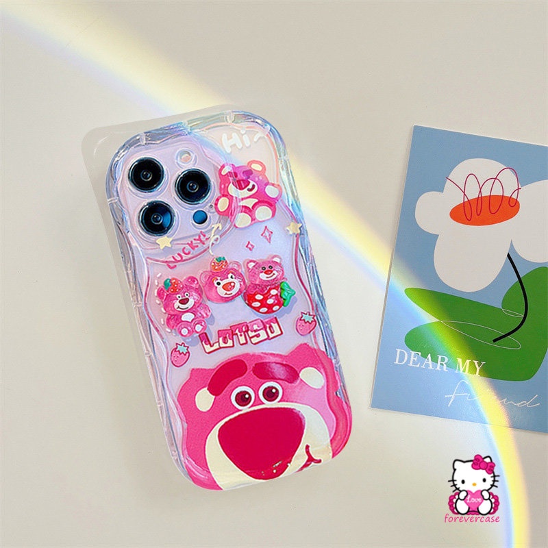 3D Wavy Curved Edge Case For Realme C35 C53 C55 C25Y C12 C25 C30 C31 C21Y C33 C25s C17 C21 C11 C15 C20 C3 C20A C3 5s 6i 5 7i 5i  9i 3D Doll Strawberry Bear Lotso Cartoon DIY Cover