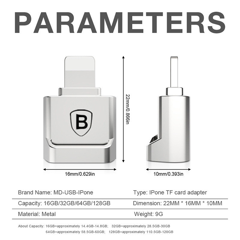 Baseus Adaptor Card Reader Mini Micro SD TF 8Pin OTG Pembaca Kartu Memori Untuk iPhone - 24h Kapal