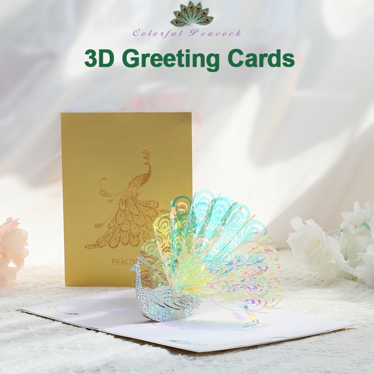 Kartu Ulang Tahun 3D Pop Up Kartu Ucapan Kreatif Laser Merak Pesta Ulang Tahun Hadiah Anniversary Postcard Kartu Pesan Holidy Wishes