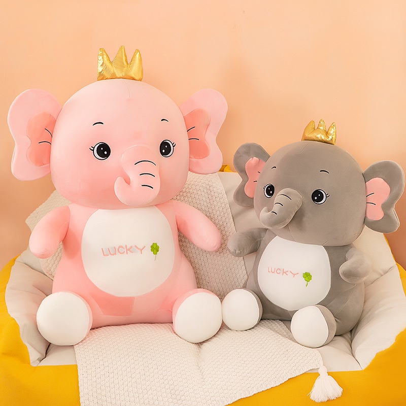 Boneka Plush Gajah Mahkota Lembut Dan Cuddly, Abu-Abu/pink, Ideal Untuk Hadiah Ulang Tahun Anak, Dcor Kamar, Dan Lainnya, 50cm /19,7In