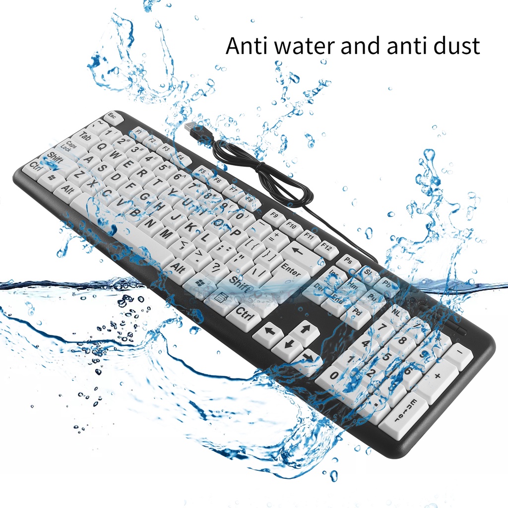 107kunci Keyboard Keyboard Kabel Keyboard Print Besar Keyboard Komputer Keypad Tradisional Font Besar Tebal Untuk Pelajar Lansia Dan Pelajar