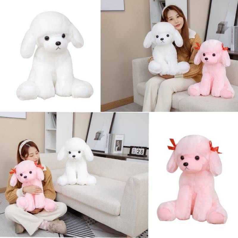 45 cm Duduk Pose Poodle Plush Toy Stuffed Animal Pink Putih Boneka Anjing Berbulu