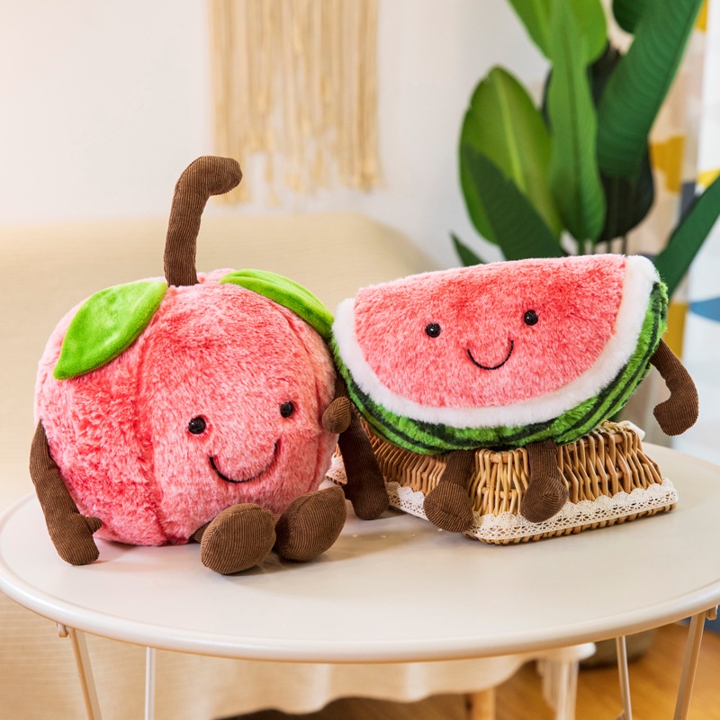 Mainan Plush Cherry Dan Semangka Menggemaskan Bantal Berbentuk Buah Lucu Untuk Anak-Anak Dan Dewasa Untuk Merayap