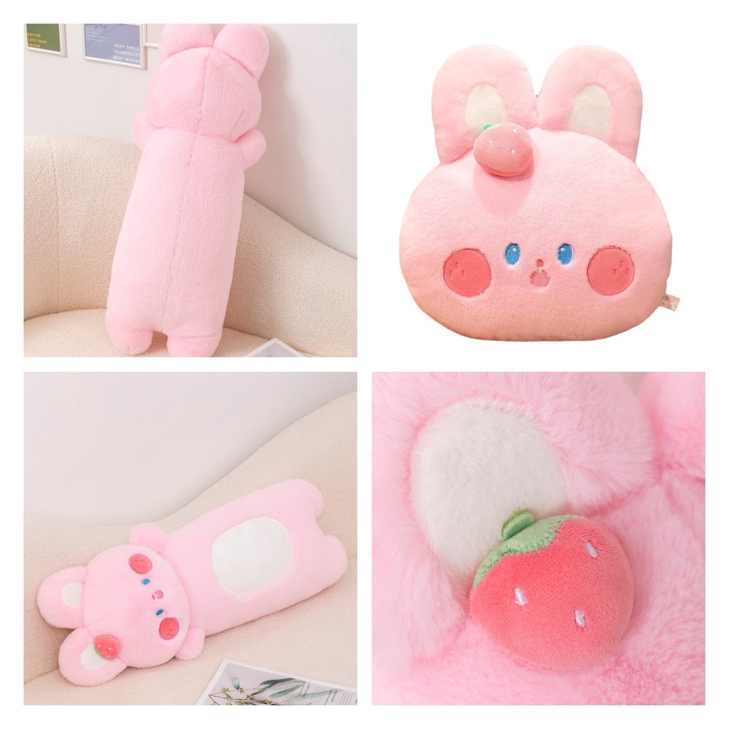 Rabbit Throw Pillow Pink Bulat Mainan Mewah Panjang Strawberry Bunny Doll Childrens