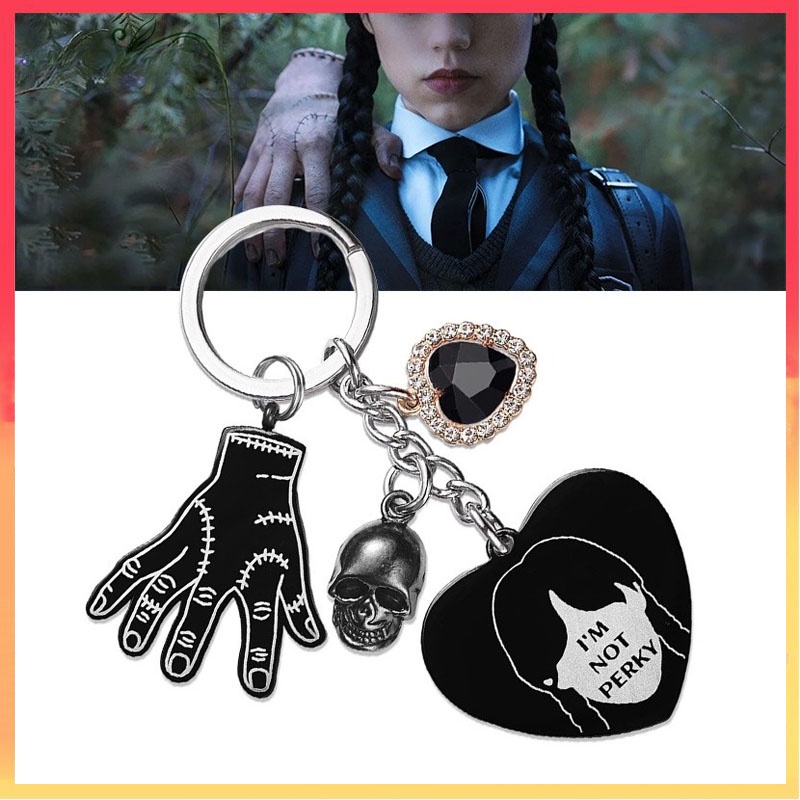 The Addams Family Wednesday Fan Keychain Gantungan Kunci Liontin Hitam Zinc Alloy