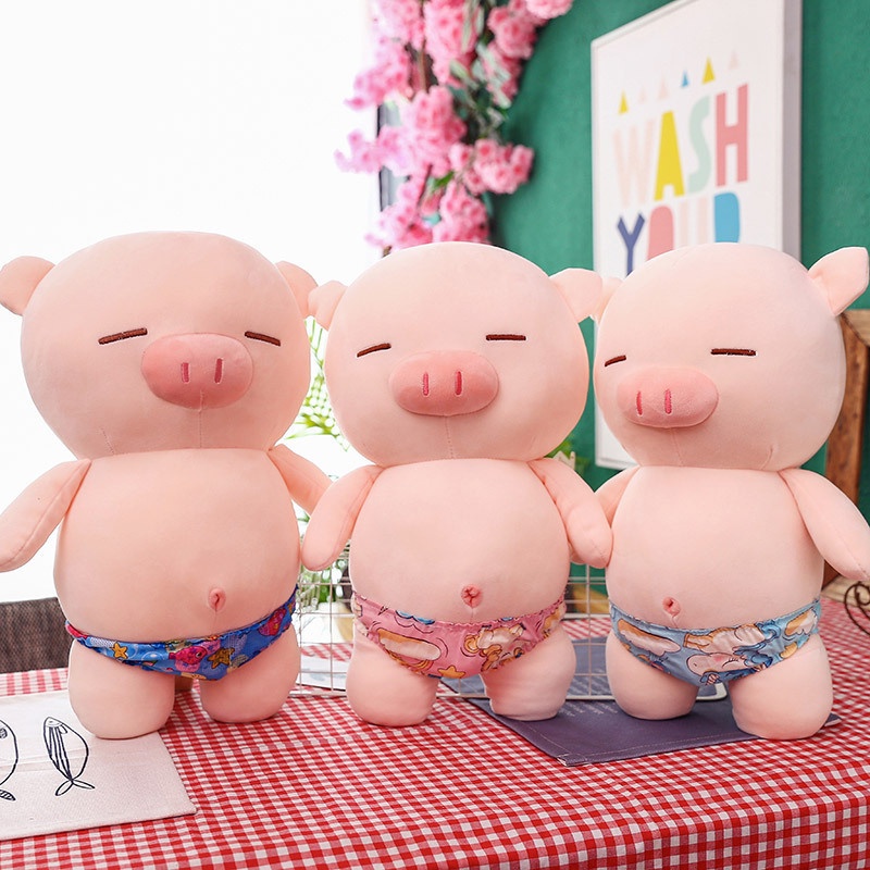 Fluffy And Furry Pig Stuffed Animal Fill Bahan Katun Bulu Halus Tersedia Warna Pink Dan Biru Muda