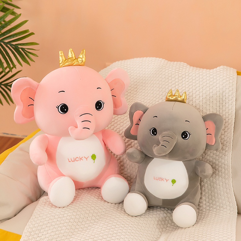 Boneka Plush Gajah Mahkota Lembut Dan Cuddly, Abu-Abu/pink, Ideal Untuk Hadiah Ulang Tahun Anak, Dcor Kamar, Dan Lainnya, 50cm /19,7In