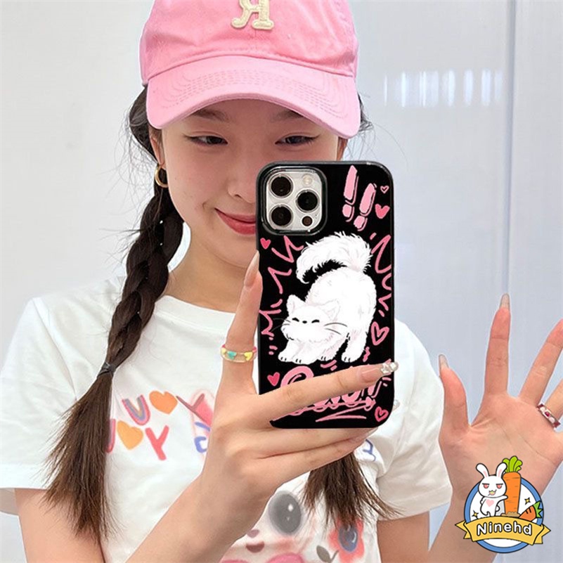 Ins Style Cute Cat Graffiti Phone Case Kompatibel Untuk iPhone 14 13 12 11 Pro Max X Xr Xs Max 8 7 6 6s Plus SE 2020kotak Ultra Tipis Glossy Silikon Shockproof Cover Pelindung