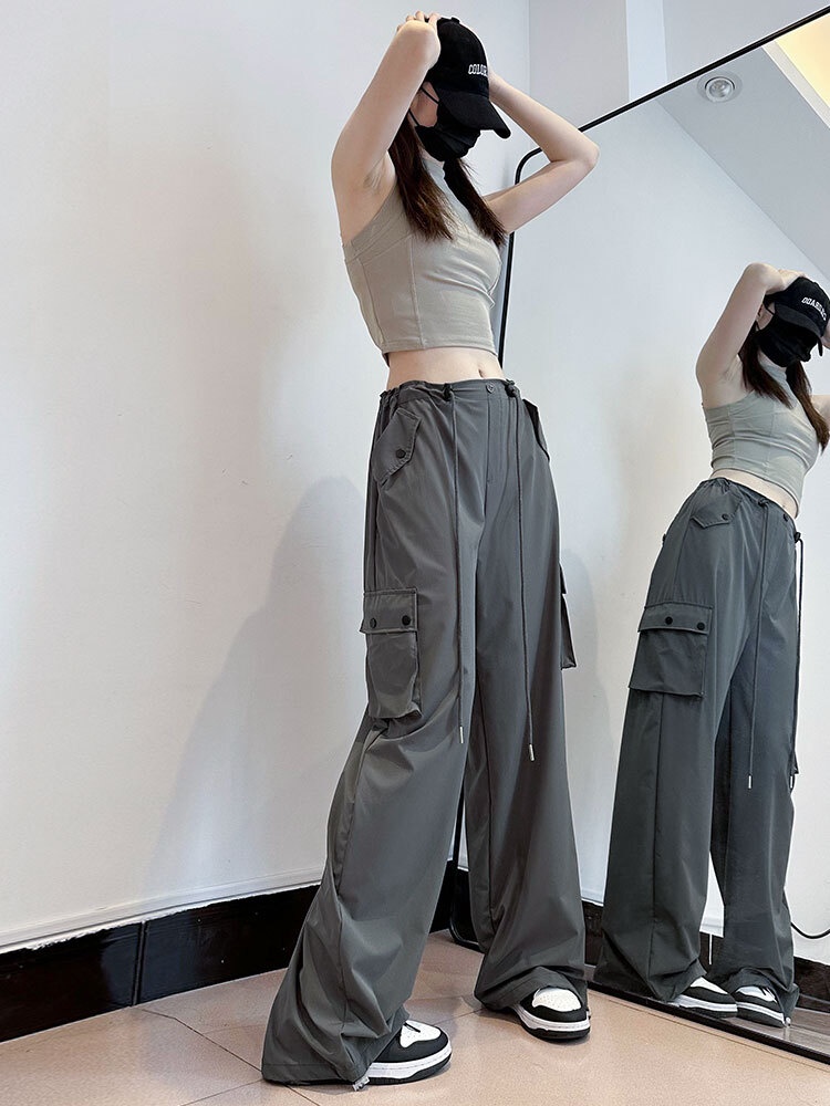 CELANA SLIM & BIG SIZE Kelabu Amerika overalls celana untuk wanita musim panas baru tinggi getaran a