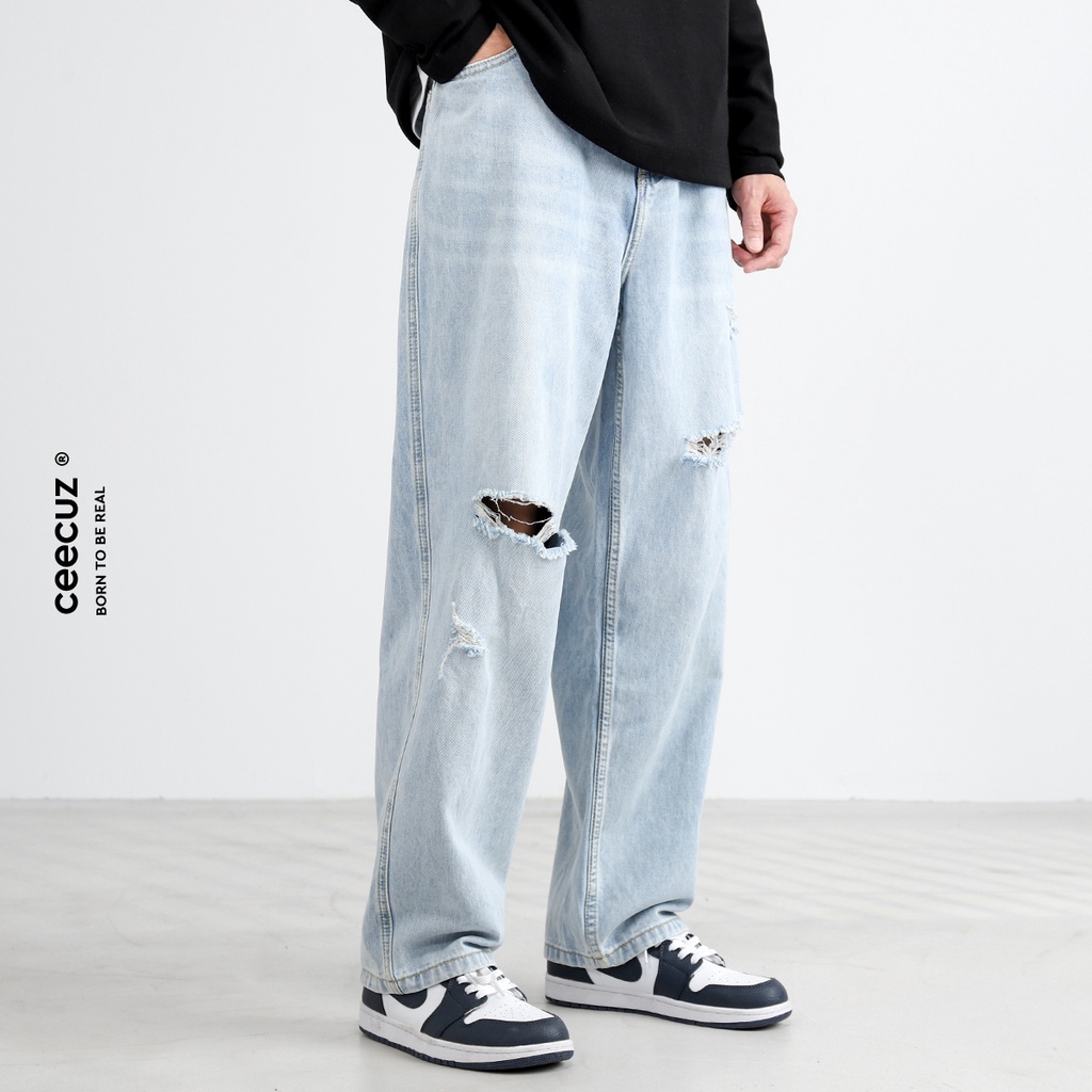 CELANA PANJANG COWO Ceecuz Spring New Water Wash Drop Loose Straight Casual Pants Long Men's Broken 