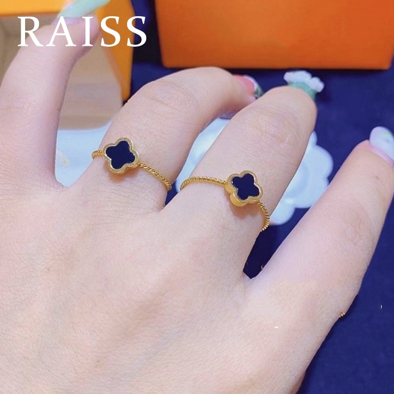 Cincin Titanium Wanita Anti Karat Bunga Hitam Emas 18K Fashion Korea Perhiasan Aksesoris