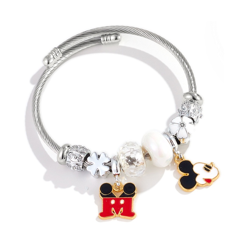 Xiaoboacc Gelang Perak Anti Karat Untuk Wanita Perempuan Indah Kartun Mickey Minnie Beads Bangles