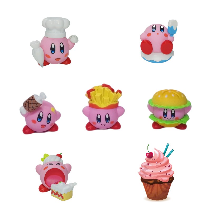 Kirby French Fries Burger Cake Series Pvc Handmade Koleksi Set Isi 6pcs Patung Menggemaskan Untuk Fans